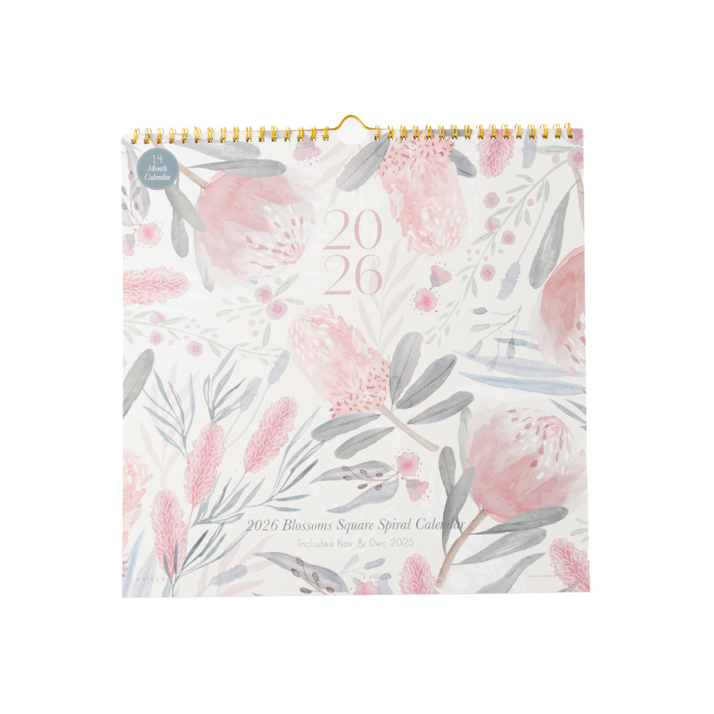 2026 Square Spiral Calendar - Blossoms